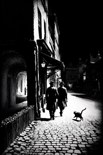 Gritty Spectral Noir style reference image — high-contrast monochrome