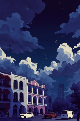 Nocturnal Graphic Cloudscapes style reference image — stippled texture