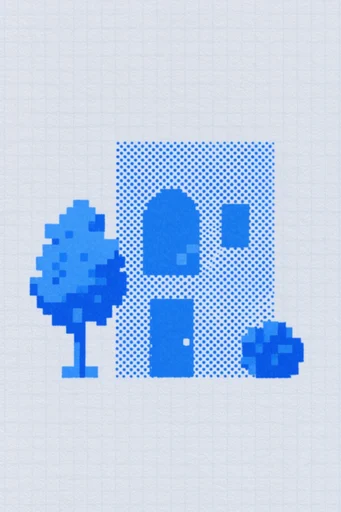 Cobalt Pixel Op-Art style reference image — cobalt blue and cream