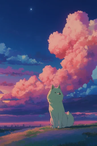 Nostalgic Twilight Surrealism style reference image — saturated sunset gradients