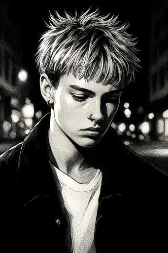 Gritty Chiaroscuro Noir style reference image — high-contrast monochrome