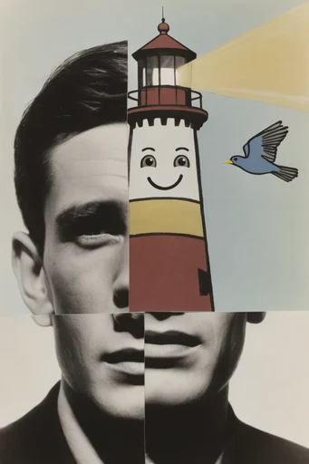 Fragmented Monochrome Surrealism style reference image — lenticular effect