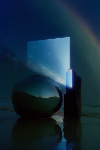 Cinematic Void Minimalism style reference image — volumetric lighting