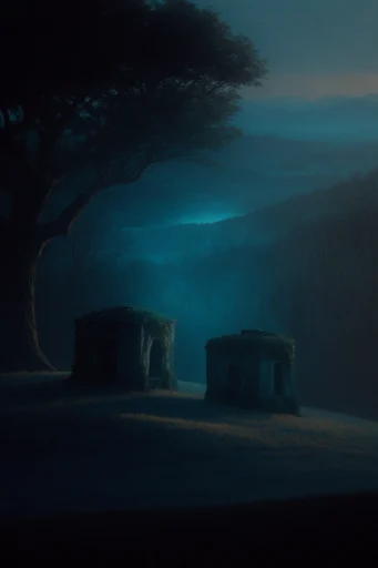 Ethereal Nocturnal Silhouette style reference image — deep indigo and cyan palette