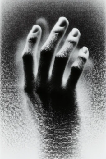 Monochromatic Analog Grime style reference image — distressed analog print texture