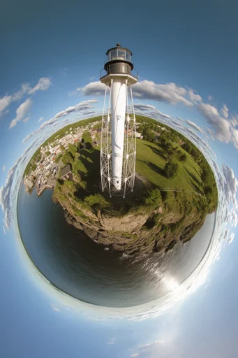 Spherical Miniature Worlds style reference image — curved horizon
