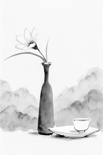 Atmospheric Ink Minimalism style reference image — monochrome watercolor