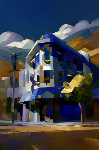 Geometric Digital Impressionism style reference image — stylized digital landscape
