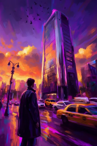 Luminous Neon Impressionism style reference image — expressive impasto digital painting