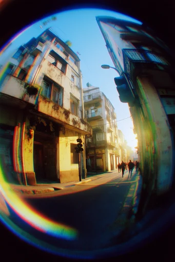 Distorted Chromatic Dreamscape style reference image — extreme fisheye lens