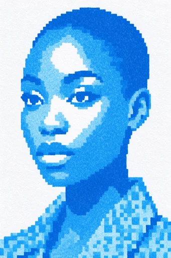 Cobalt Pixel Op-Art style reference image — minimalist duotone