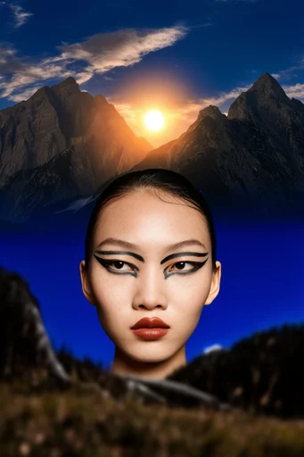 Hyper-Gloss Cyber Noir style reference image — high-contrast editorial portrait