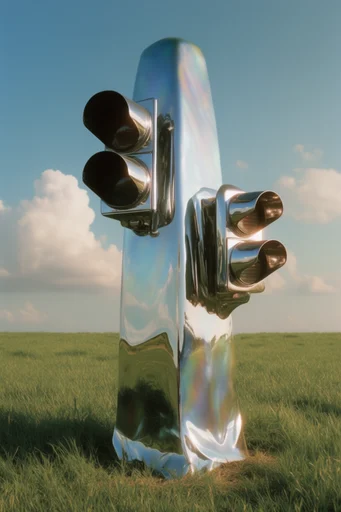 Surreal Chrome Pastoralism style reference image — 3d render