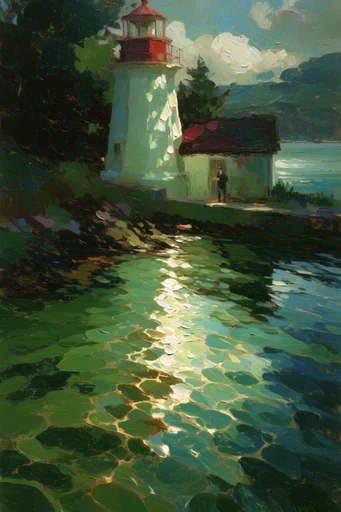 Luminous Impasto Waters style reference image — high angle liquid reflections