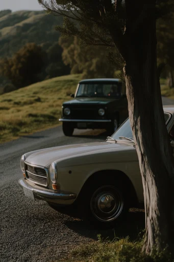 Nostalgic Cinematic Motoring style reference image — golden hour cinematic lighting