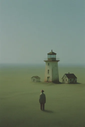 Muted Pastoral Surrealism style reference image — liminal space