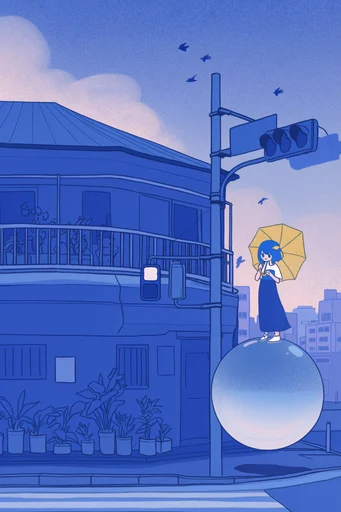 Monochromatic Blue Narrative style reference image — monochromatic blue color palette