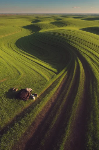 Sculptural Verdant Landscapes style reference image — golden hour lighting