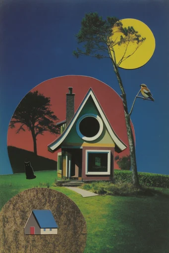 Surreal Retro-Cosmic Collage style reference image — metaphysical landscape