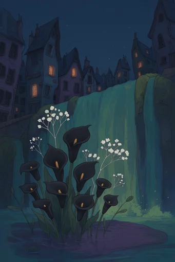 Nocturnal Storybook Noir style reference image — weathered paint texture