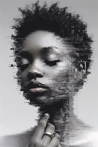 Monochrome Glitch Abstraction style reference image — high contrast