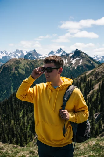 Vibrant Adventure Gorpcore style reference image — extreme wide-angle