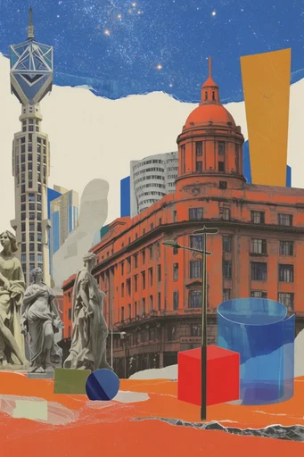 Surreal Retro-Futurist Collage style reference image — mixed-media collage