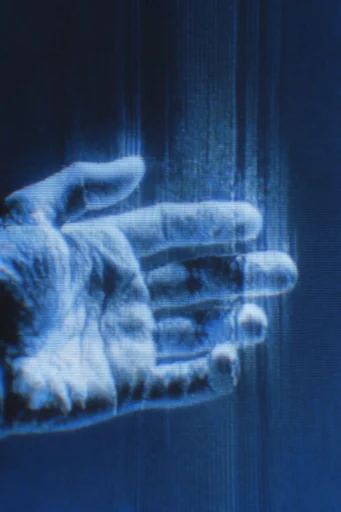Digital Blueprint Noir style reference image — glowing thermal silhouette