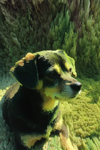 Digital Chlorophyll Glitch style reference image — voxel extrusion