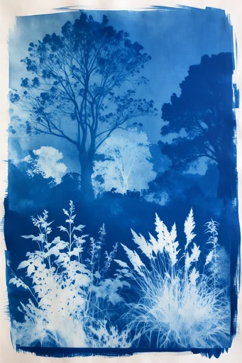 Ethereal Botanical Cyanotypes style AI image example 2
