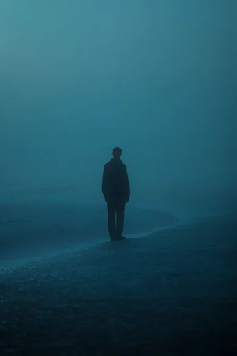 Monochromatic Teal Void style reference image — low-key lighting