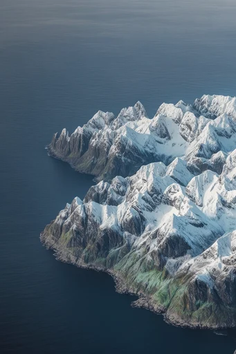 Minimalist Oceanic Solitude style reference image — high-angle aerial perspective