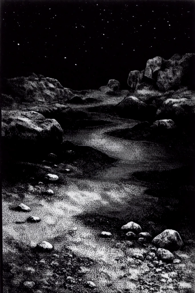 Nocturnal Stipple Noir style AI image example 2