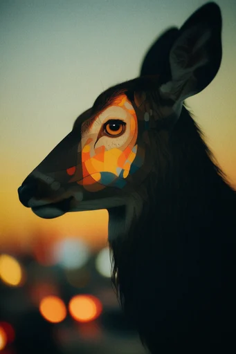 Cinematic Nocturnal Reflections style reference image — double exposure effect