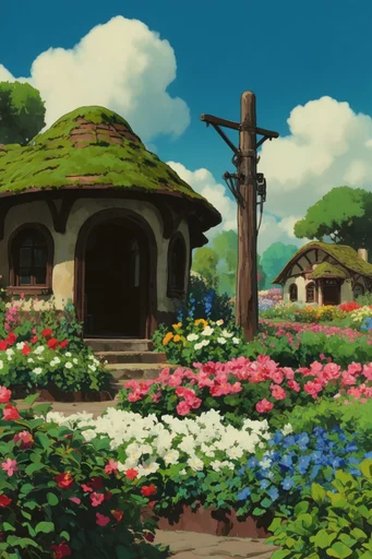 Nostalgic Solarpunk Cottagecore style reference image — vibrant saturated colors