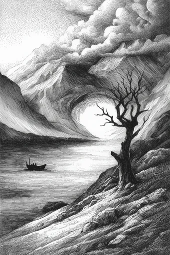 Monochrome Engraving Revival style reference image — vintage woodcut engraving