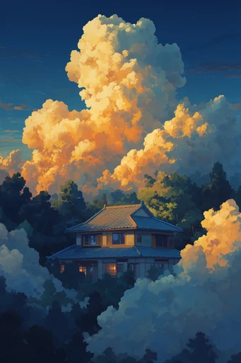Monumental Twilight Cloudscapes style reference image — deep indigo sky