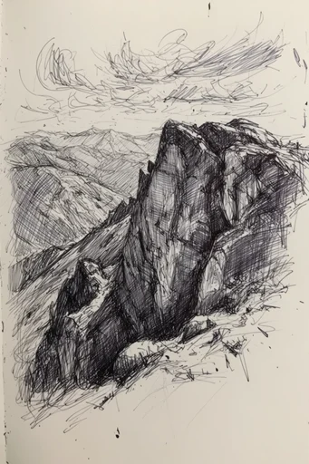 Raw Monochrome Sketchwork style reference image — monochrome ink illustration