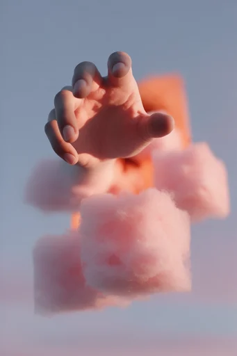 Plush Pastel Surrealism style reference image — tactile plush textures