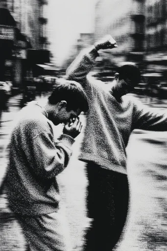 Monochrome Glitch Noir style reference image — lo-fi noir