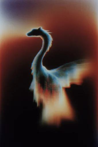 Ethereal Luminous Distortion style reference image — dissolving silhouette