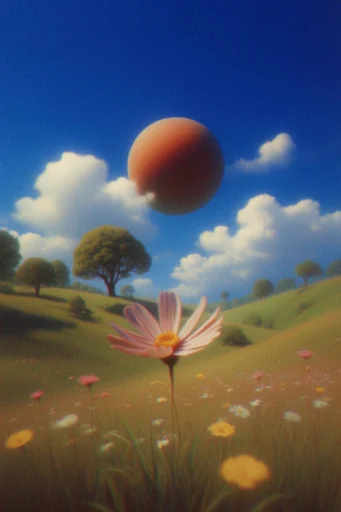 Nostalgic Surrealist Dreamscapes style reference image — retro-futurist texture