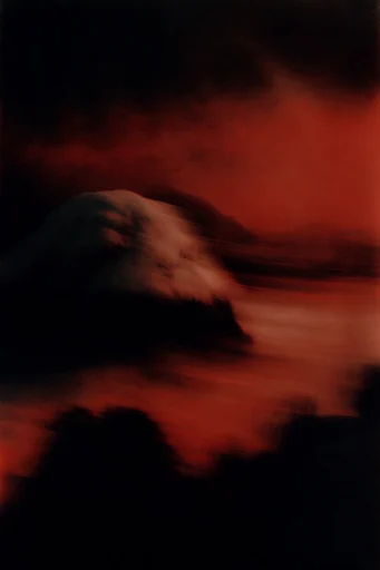 Crimson Spectral Noir style reference image — analog film grain
