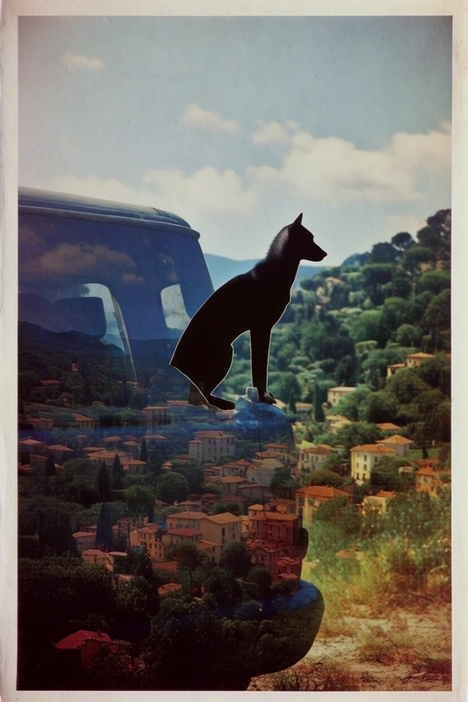 Nostalgic Surrealist Double-Exposure style AI image example 3