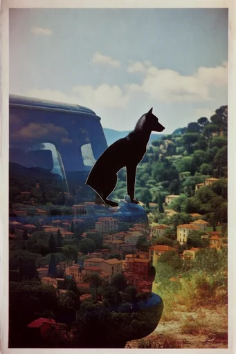 Nostalgic Surrealist Double-Exposure style AI image example 3