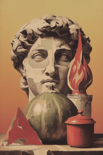 Surrealist Urban Collage style reference image — surrealist collage
