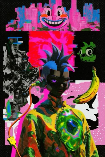 Acidic Cyber-Zine Punk style reference image — acid green and hot pink