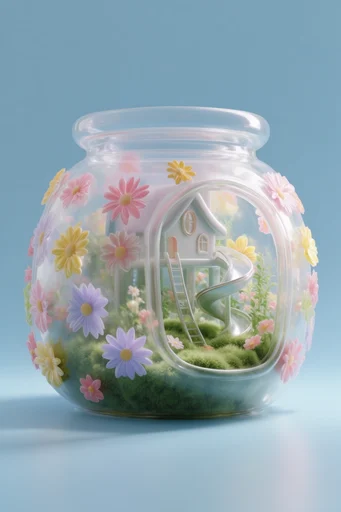 Translucent Biophilic Glassmorphism style reference image — 3D digital render