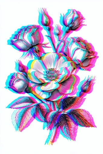 Neon Glitch Engraving style reference image — neon cyan and magenta