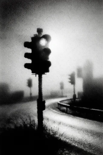 Cinematic Monochrome Noir style reference image — heavy film grain